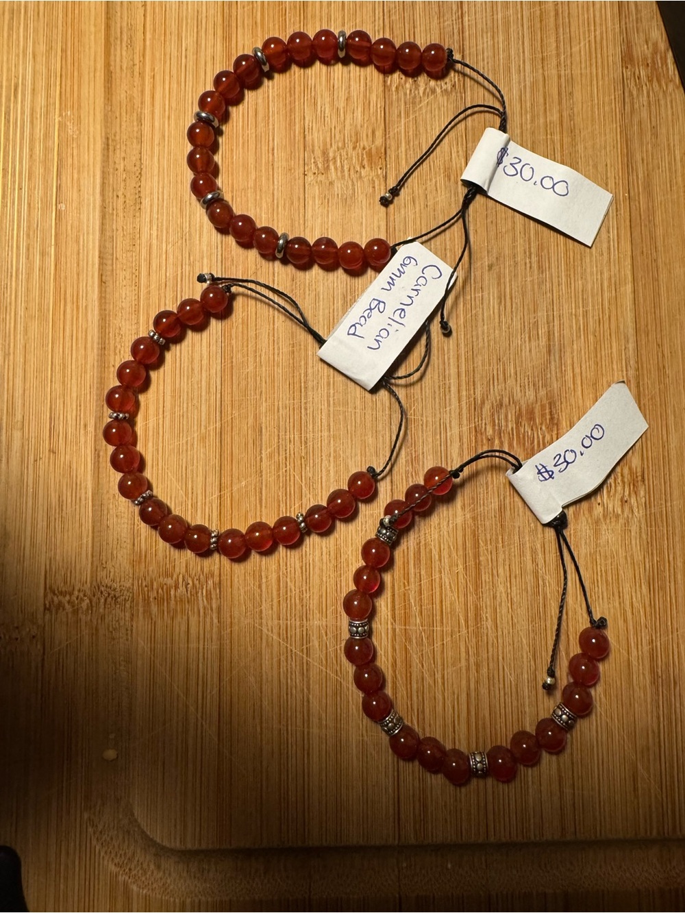 Carnelian Crystal  Beaded Adjustable Bracelet - Rich orangey Red